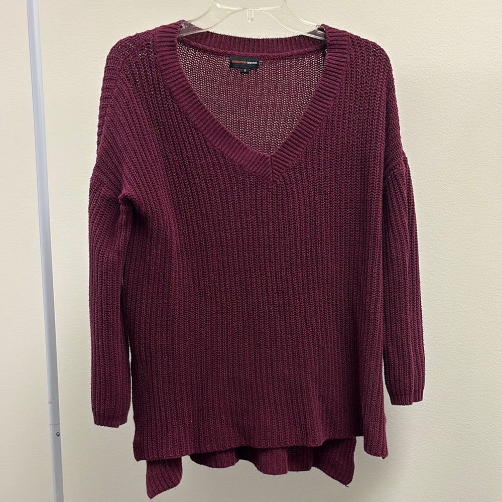 Ambiance Red V-Neck Sweater Ribbed Knit